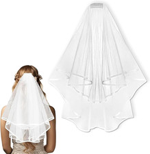 Weißer Brautschleier Kurz Tüll mit Kamm Hochzeit Junggesellinnenabschied Braut