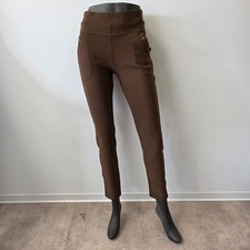Damen Hose Jeggins Stretch Leggings Braun Lederschmuck Größe M/L