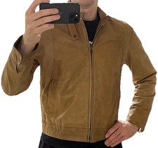 ZARA LEDERJACKE HERREN Beige Braun GR. M Kurz Dünn Biker Gebraucht-hat Gelebt!