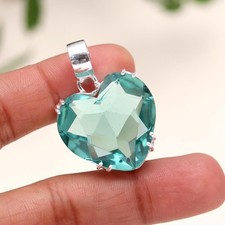 Herz Aquamarine 925 Sterling Silver Handmade Schmuck Anhänger Jewelry