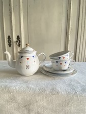 ANTIKES ALTES KINDER PUPPENGESCHIRR PUPPENSTUBE EMAILLE JUGENDSTIL SHABBY 