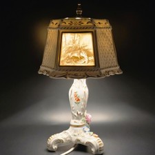 Porzellan Tischlampe Lithophanie table lamp Lampe Jagdmotive Vinatge 60er PMP