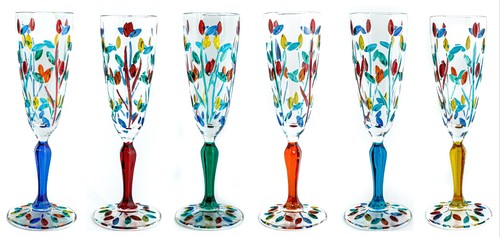 6er set murano glas - glas, champagner