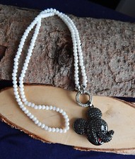 Micky Maus Anhänger KOPF +74cm lg. VarioKette + schwarzem Swarovski*Strass