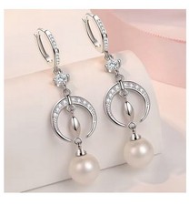 Creolen mit Perlen Sterling Silber 925 Damen Ohrringe Ohrhänger 5cm