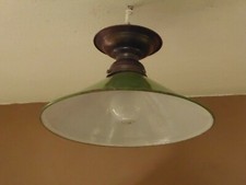 S21 -  Emaille Lampe Shabby Stall Messingfassung  Industrie Style weiss - grün