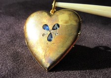 Anhänger, altes Herz-Medaillon, Gold 585, blaue Steine