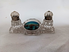 antikes Tintenfass Pressglas Andenken an Schottland Forth Bridge