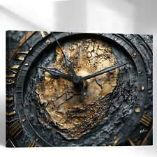 Leinwand Bilder Uhr Schwarz Gold Metall Optik 3D Wandbilder XXL Wohnzimmer  7617