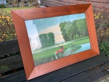 altes Oelbild auf Pappe 40er Jahre Hirsch am Röhren 2.WK Zeit Gemälde in Öl groß