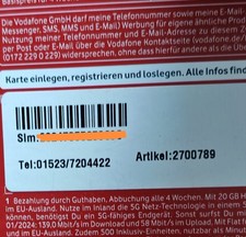 Vodafone Prepaid Simkarte -