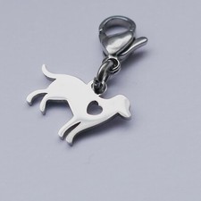 Edelstahl, Bettelarmband, Charm Hund mit Herz,  Karabiner, Anhänger, Dog, Welpe