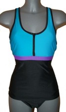 TANKINI mit RV + RACER-BACK schwarz-lila-türkis-blau 38 40 42 44 46 CUP B NEU