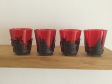 Teelichthalter rote Gläser Elch Tannenbaum Metall Weihnachten Advent OVP