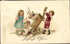 Ak Glückwunsch Ostern, Kinder, Schubkarre, Ostereier - 4228209