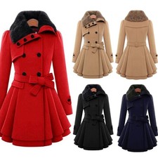 Damen Mantel Trenchcoat Wintermantel Jacke Umlegekragen A-Linien-Mantel Outwear