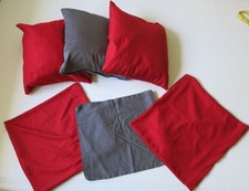 Kissenbezüge Sofakissen  6 Stück 2 grau 4 rot 35 x35 und 40X40 & 3 Füllkissen