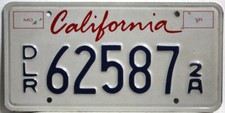 California USA Nummernschild Kalifornien Kennzeichen US Car License Plate Dealer