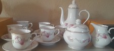 Hollohaza Porzellan, Ungarn, Vintage, Mokkaset, Kaffeeservice, rosa Blumen