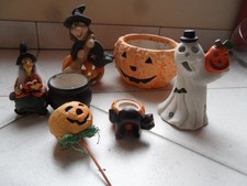 6teilige Halloween Deko aus Keramik Hexe Kürbis Geist Blumentopf Windlicht Kerze