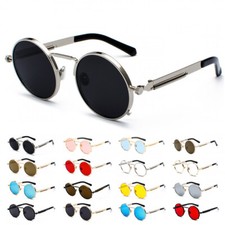 Retro Steampunk Sonnenbrille mit Metallrahmen Damen Herren Hippie Runde Brille