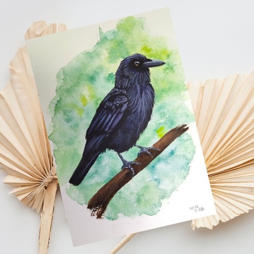 Aquarell rabe gemälde - aquarell,