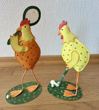 2 sportliche Hühner Huhn Henne, Dekoration, Osterdeko, Blech, Ostern Tennis Golf