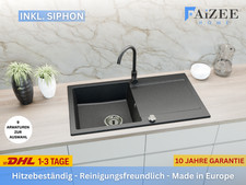 Faizee Home | Granitspüle 90x50 Schwarz – inkl. Siphon & Armatur nach Wahl