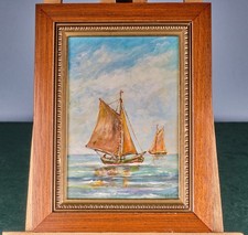 Sammlerstück Vintage Ölbild Malerei Kunst Segelboot Schiff Meer signiert