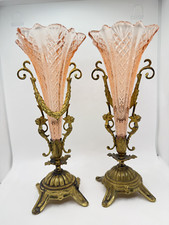 Antike Rosa Kristallvasen mit Bronze- Sehr Selten, Altertümlich und Gut Erhalten