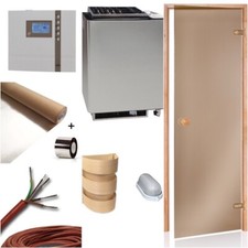 Sauna Bausatz Saunaofen EOS Bio Mat 9kW Steuerung ECON H3 Saunatür Saunabau