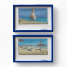 2x Bild Mallorca mit echtem Sand in Kunststoff-Bilderrahmen blau 15,3x10,5cm
