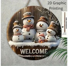 Holzschild Weihnachten Schneemann Willkommen Türschild