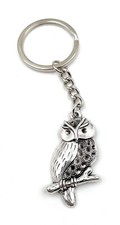 Schlüsselanhänger Eule am Baum sitzend Metall Anhänger Charm