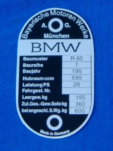 Bmw typenschild r60 - bmw,