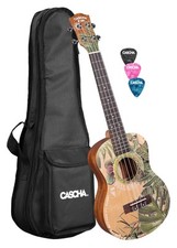 B-WARE Cascha Art Series Tenor Ukulele Leafy Mahagoni Fichte Tasche Plektren