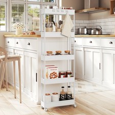 Servierwagen Küchenwagen Nischenregal mit Rollen 4 Haken 39x107,5x12,5 cm Weiß