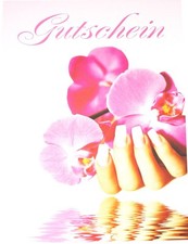 10x Gutschein #4 für Nagelstudio und Kosmetikstudio Hand mit Orchidee A6 Format 