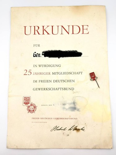 Ddr fdgb abzeichen - ddr, jahre
