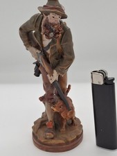 Signed Hand-Carved Painted WoodenHunter Figurine Vintage CollectibleSculpture