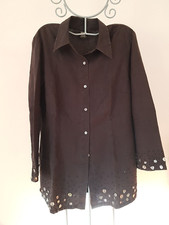 Bluse Leinen 42 Schwarz Madeleine mit Zierknöpfe langarm