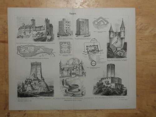 Orig holzstich burgen - orig.(1890),