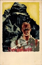 Künstler Ak Bergwacht, Mann vor einer Bergpartie - 10966616
