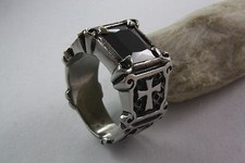 KREUZ RING GOTHIC BLACK ONYX STEIN Stainless Steel Edelstahl / 378