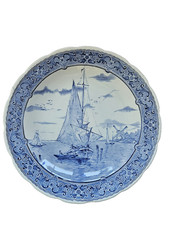 Wandteller BOCH Delfts Blau 30 cm – Holland – Segelschiff & Windmühlen Blau-Weiß