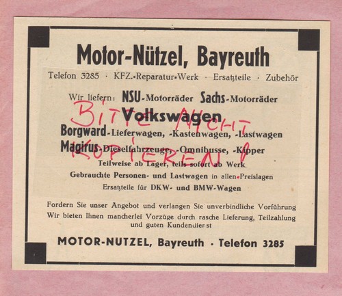 Bayreuth werbung 1949 - bayreuth,,