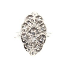 Antik-Stil 0,10 kt Einzelschliff Diamant 14 Kt Weißgold Milgrain Navette Ring