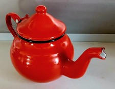 Alte kleine Emaille Teekanne 0,5 L Rot Shabby Email Kanne Vintage Küchen Deko