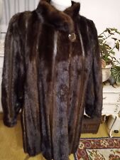 NERZJACKE MANTEL LANGE MIT LEDERSTREIFEN PELZ SCHÖNES FUTTER Lg.84cm Oberw.130cm