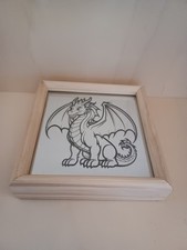 Beleuchtung Spiegelfliese Graviert mit LED Holzrahmen Handarbeit Kleiner Drachen